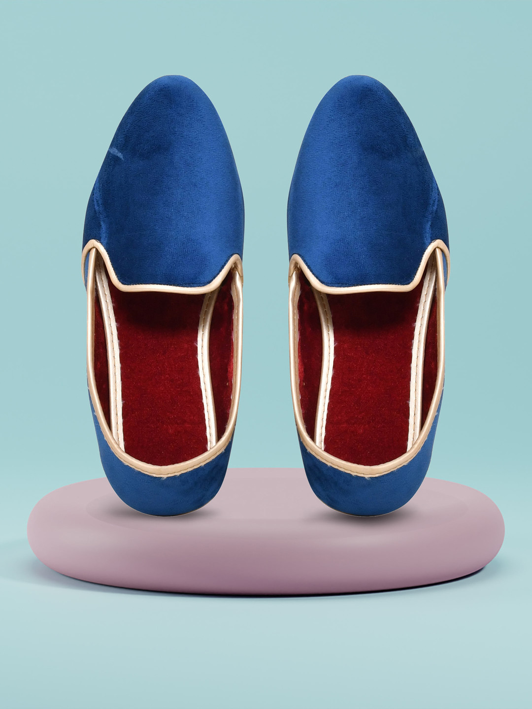 OLIVE MIST Men Blue Velvet Slip-On Mojaris