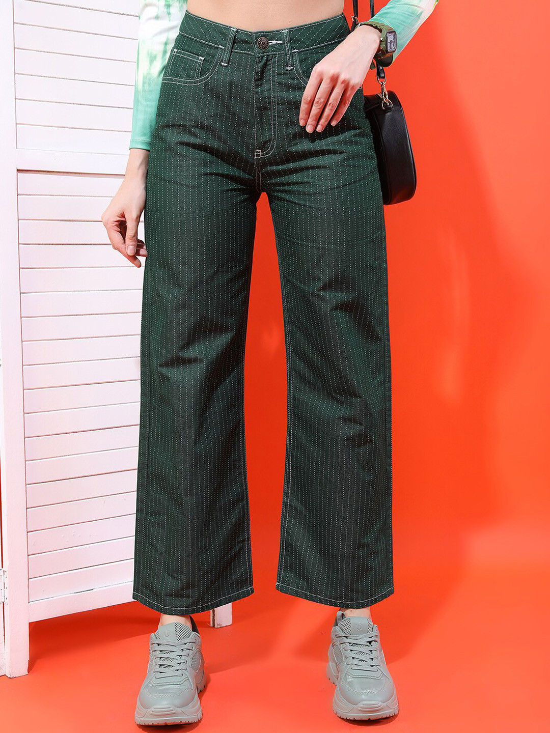 Tokyo Talkies Women Green Clean look Dad Fit Jeans