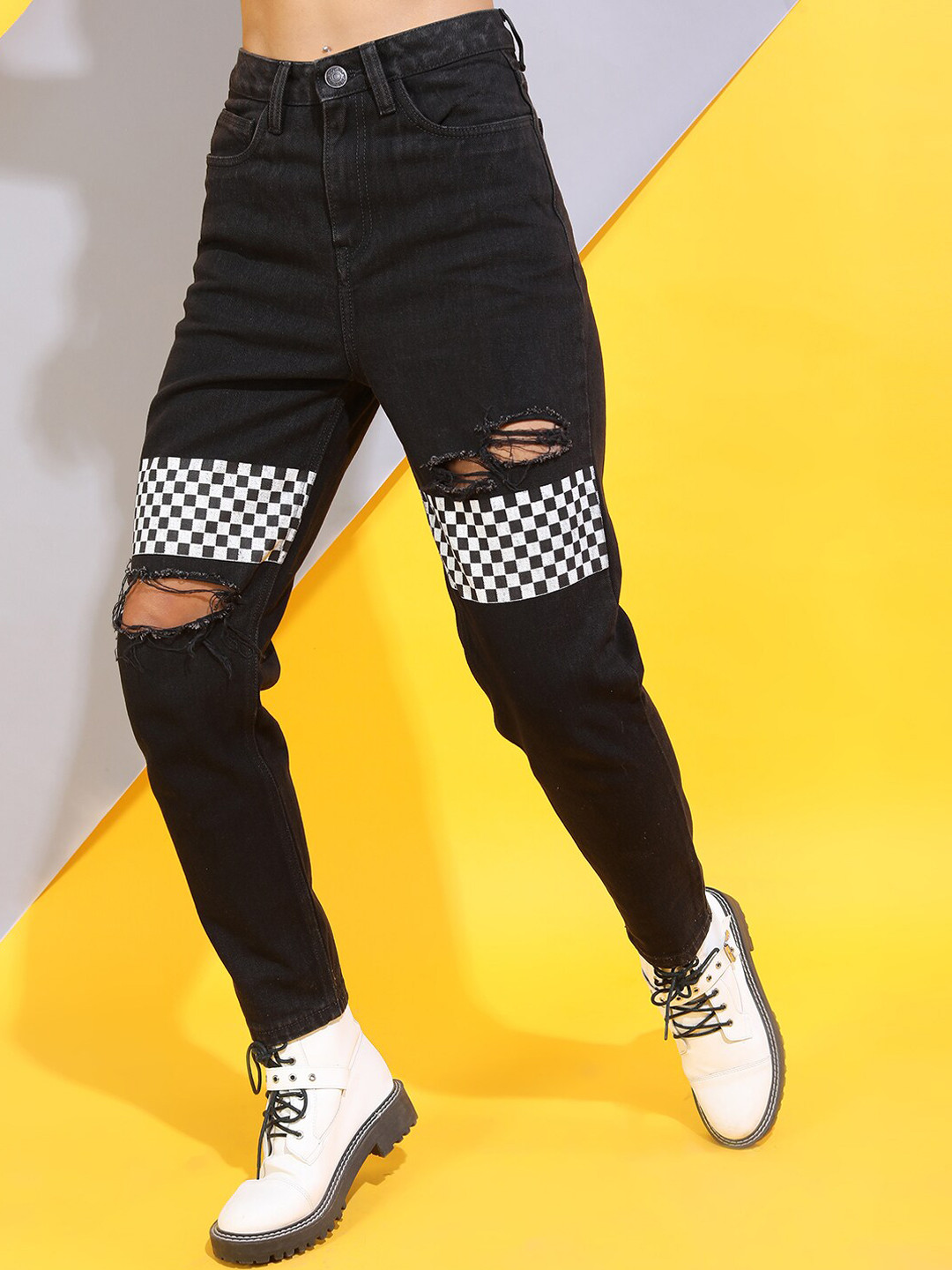 Tokyo Talkies Women Black Ripped Printed Jeans