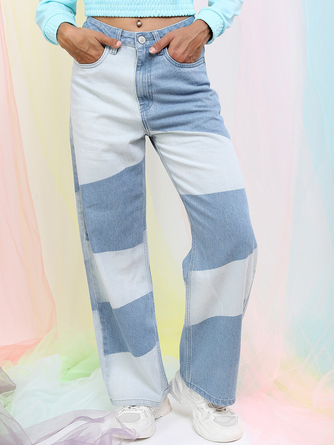 Tokyo Talkies Women Blue Clean look Heavy Fade Stretchable Dad Fit Jeans