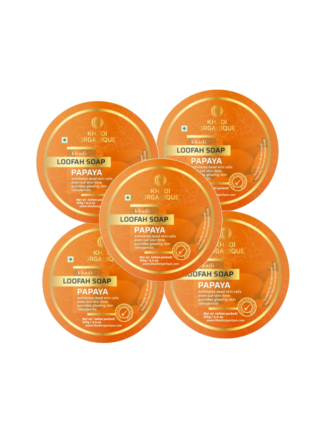 Khadi Organique Set of 5 Papaya Loofah Soap with Essential Oils 125 gm (Each)