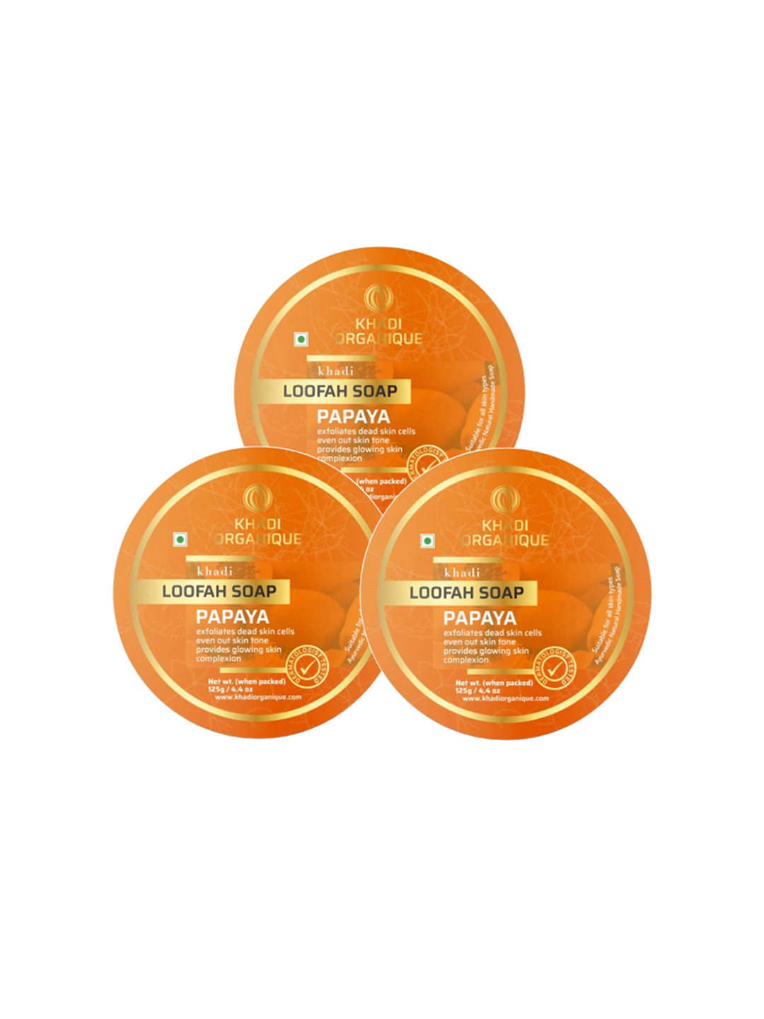 Khadi Organique Set of 3 Papaya Loofah Soap with Essential Oils 125 gm (Each)