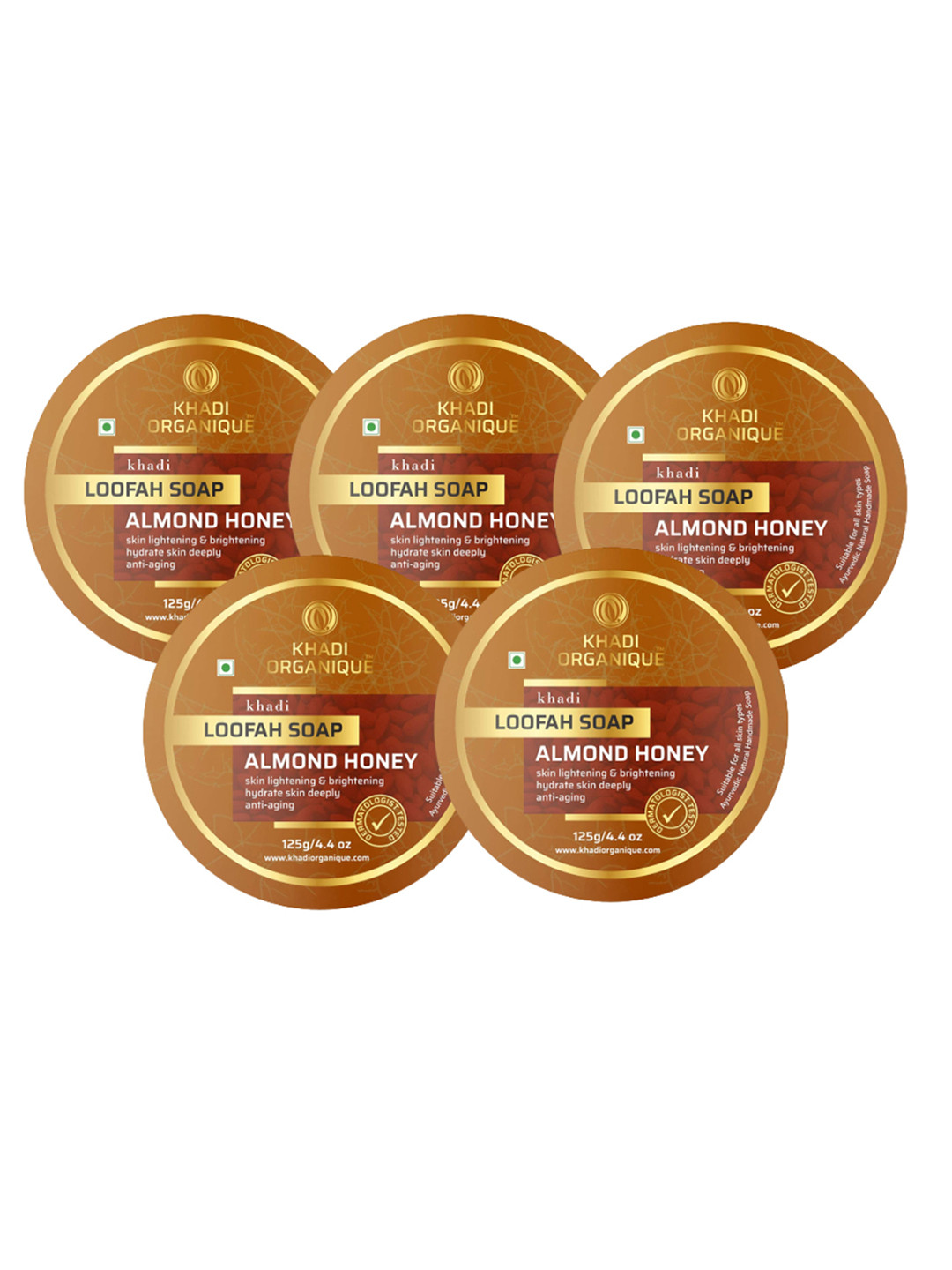 Khadi Organique Set Of 5 Almond Honey Loofah Soap 125gm Each