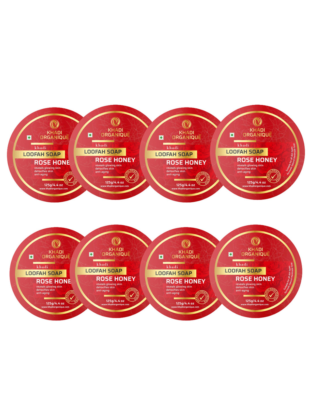 Khadi Organique Set Of 8 Rose Honey Herbal Loofah Soap with Essential Oils - 125g Each