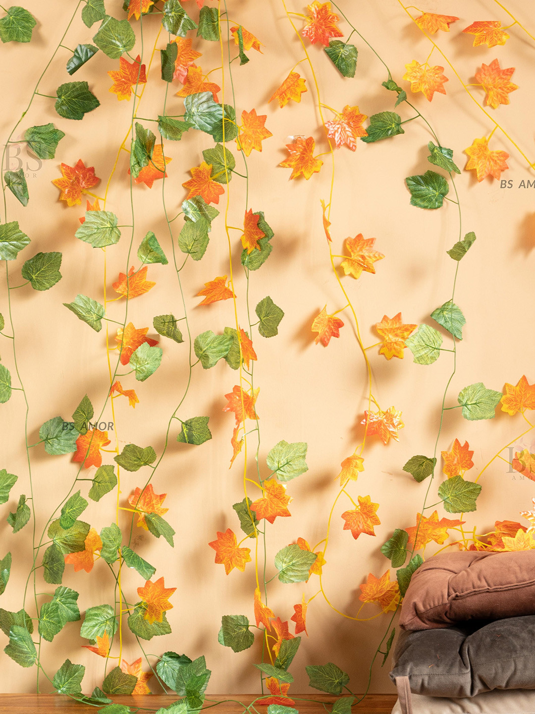 BS AMOR Pack Of 12 Strings Artificial Malpe Creepers Leaves Home Decor