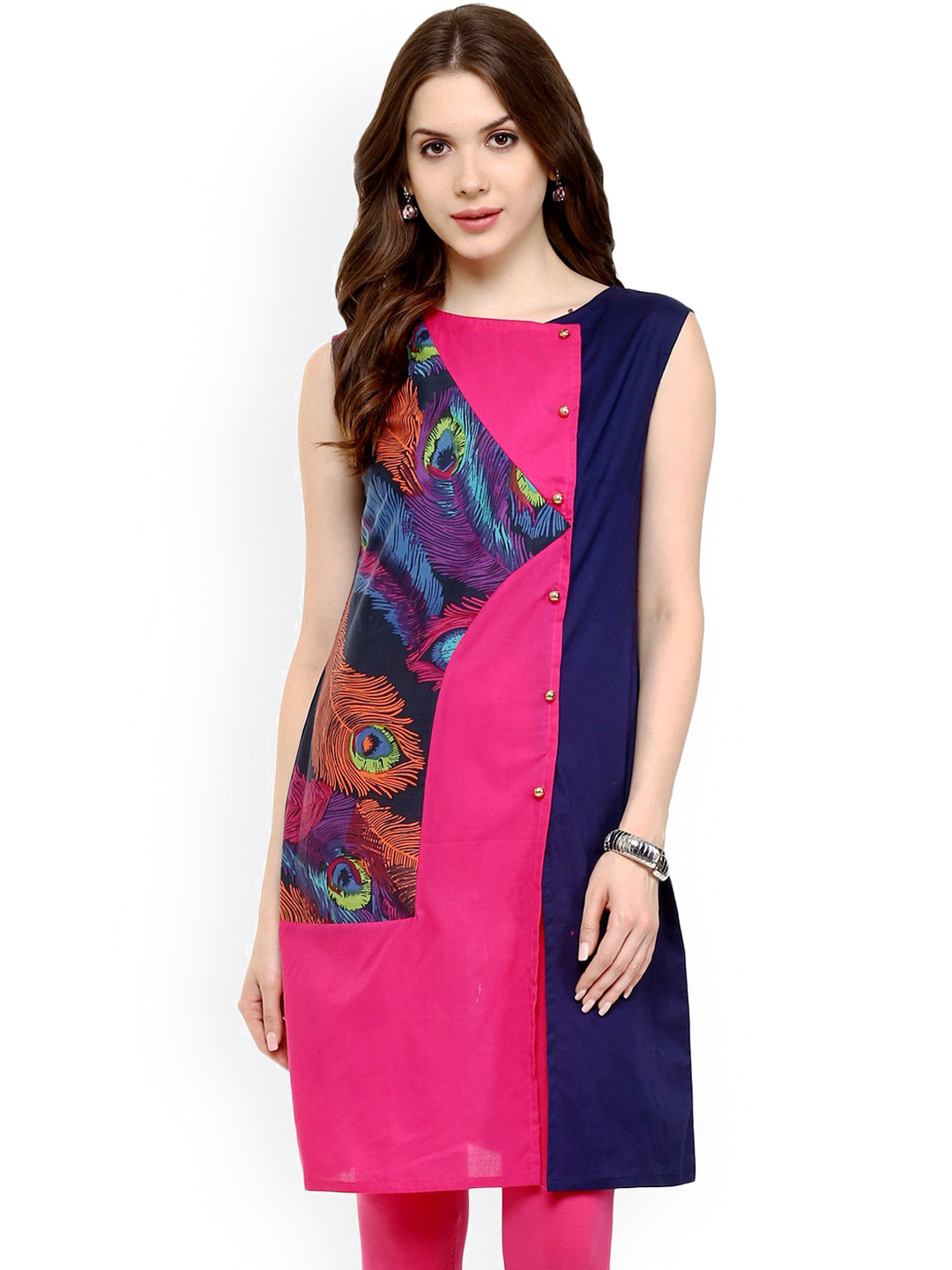 Pannkh Women Multicoloured Feather Print Straight Kurta