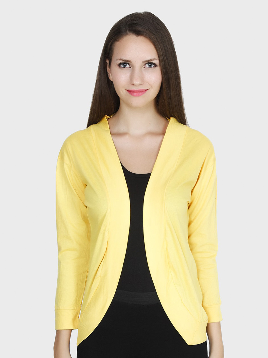 TEEMOODS Women Yellow Monochrome Shrug