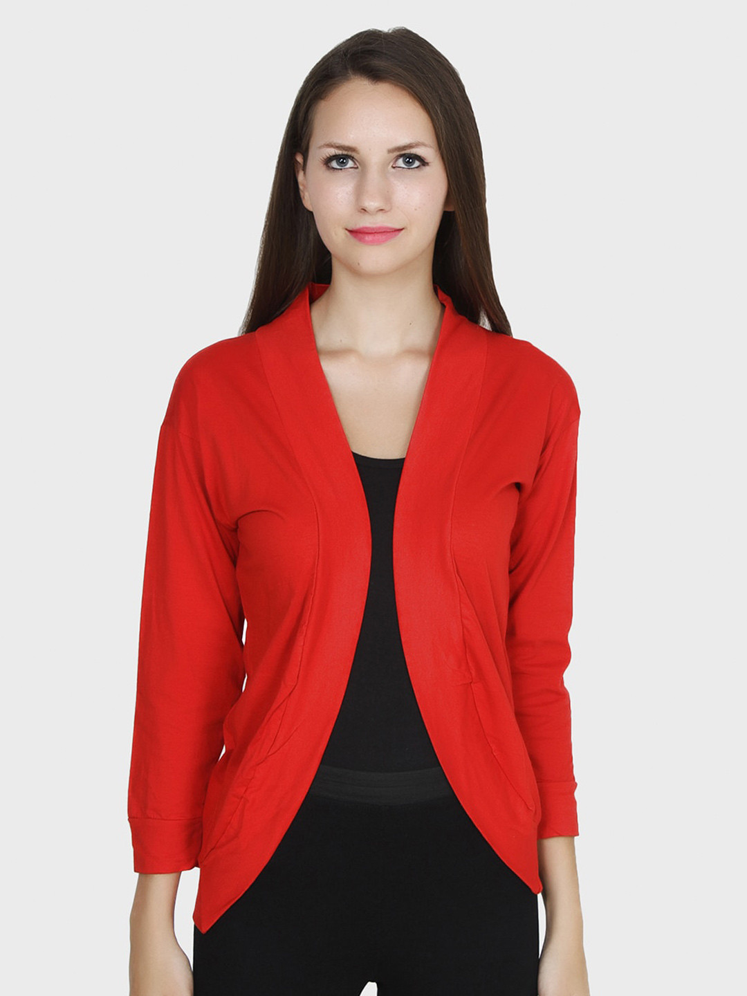 TEEMOODS Women Red Monochrome Shrug
