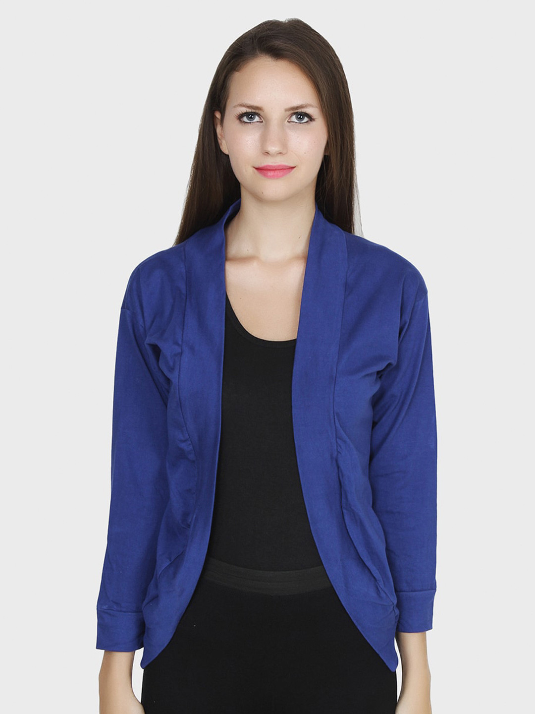 TEEMOODS Women Blue Monochrome Shrug