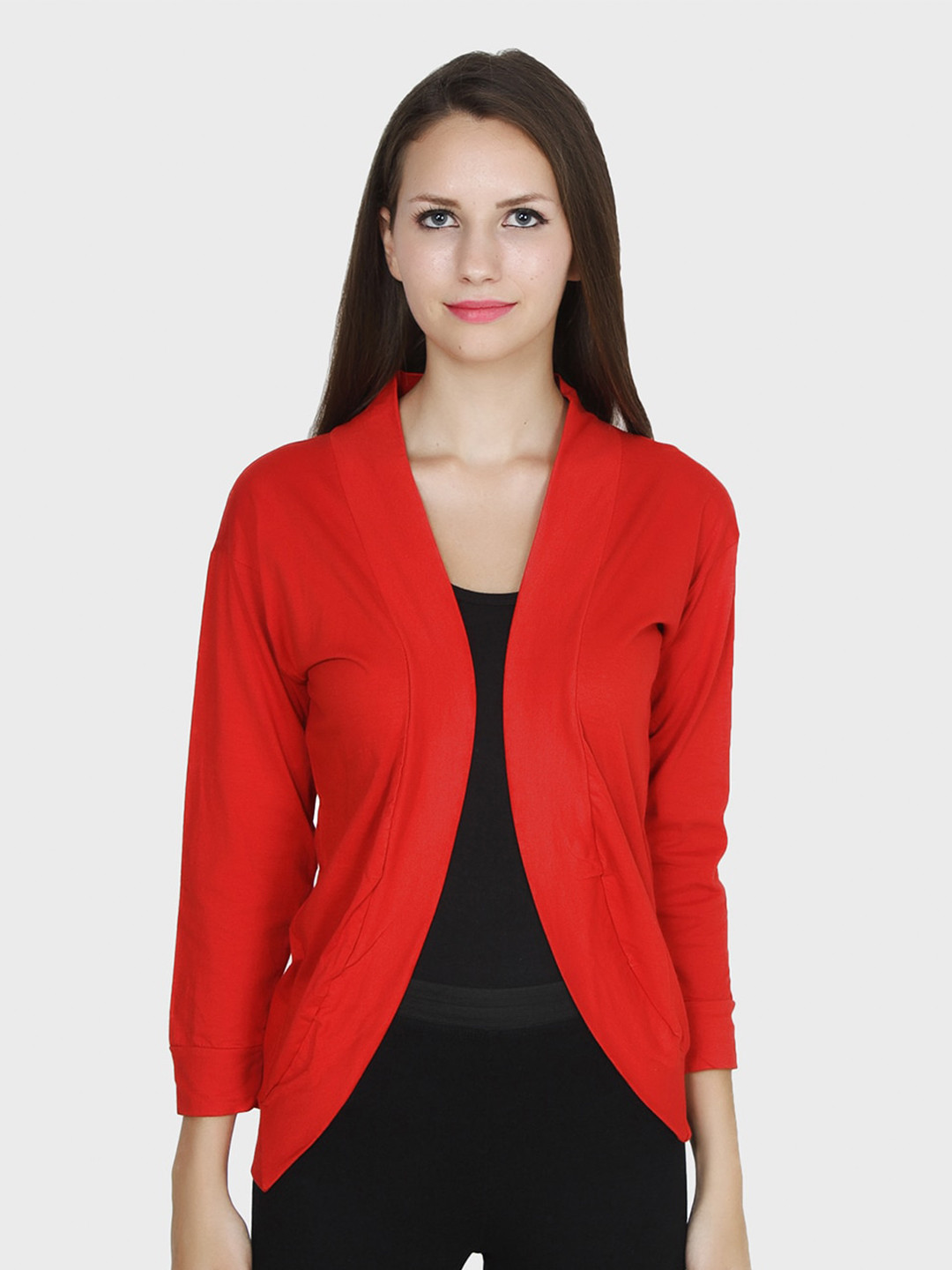 TEEMOODS Women Red Monochrome Shrug