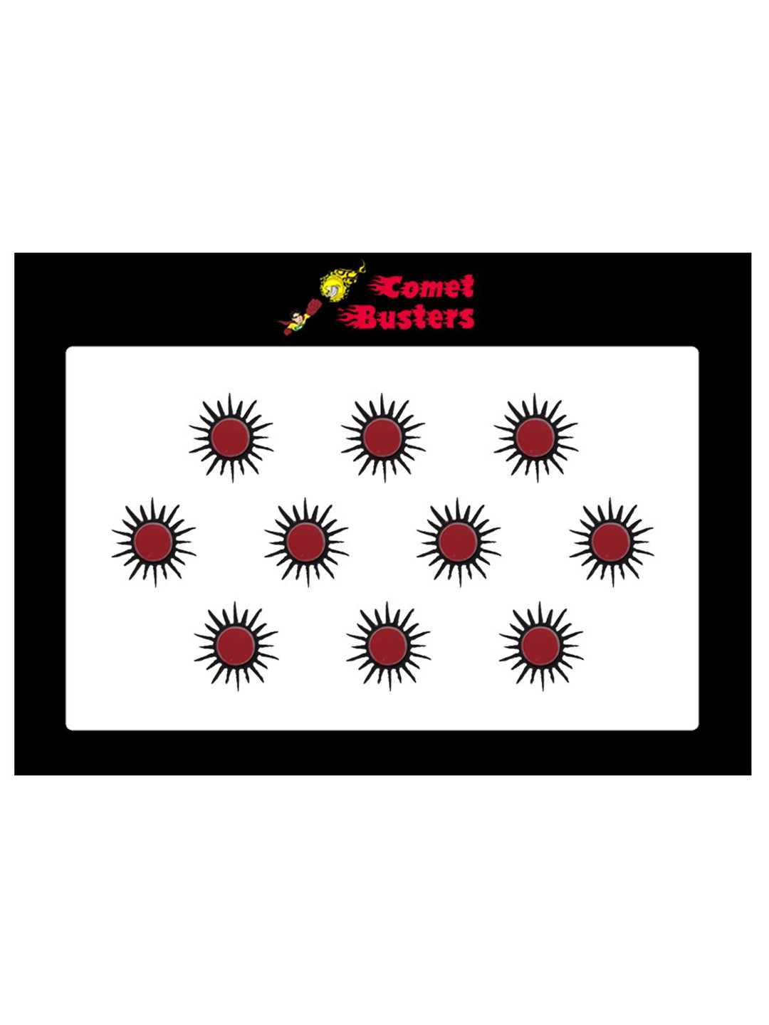 Comet Busters 10 Pcs Reusable Sun-Shaped Designer Bindis - Black & Red
