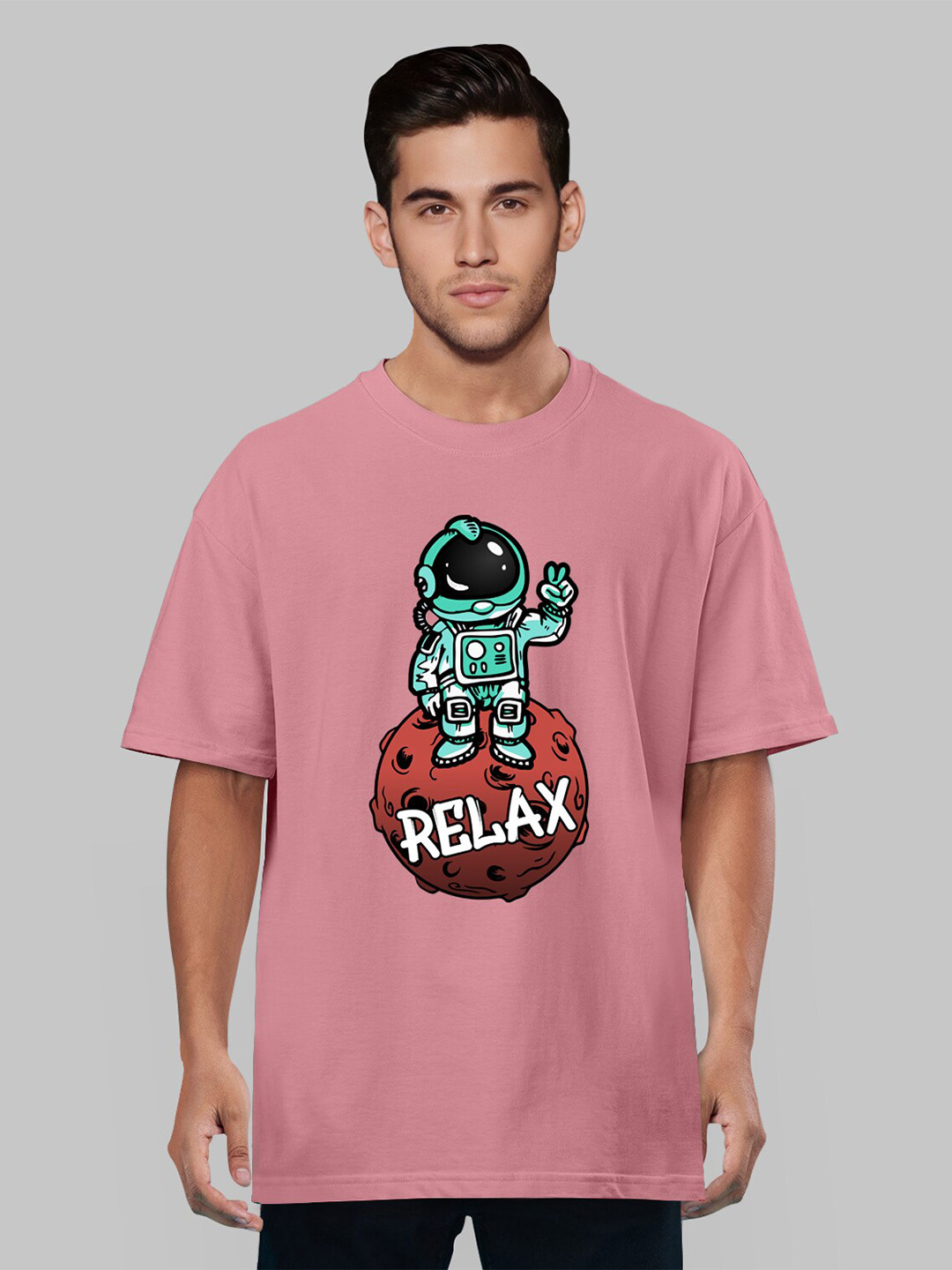 Pootlu Men Pink Printed Oversized T-shirt