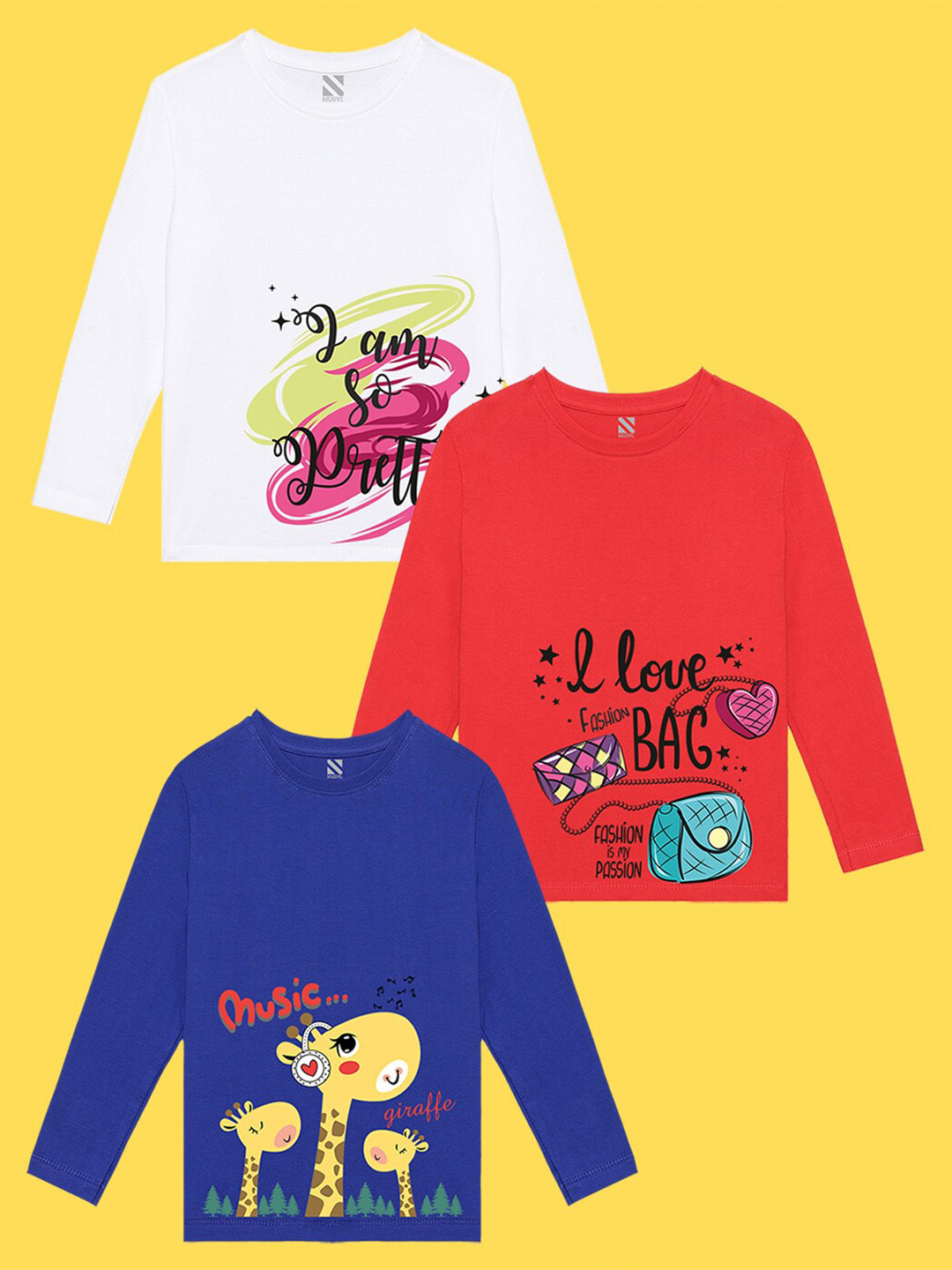 Nusyl Girls Pack of 3 White & Red Printed T-shirt