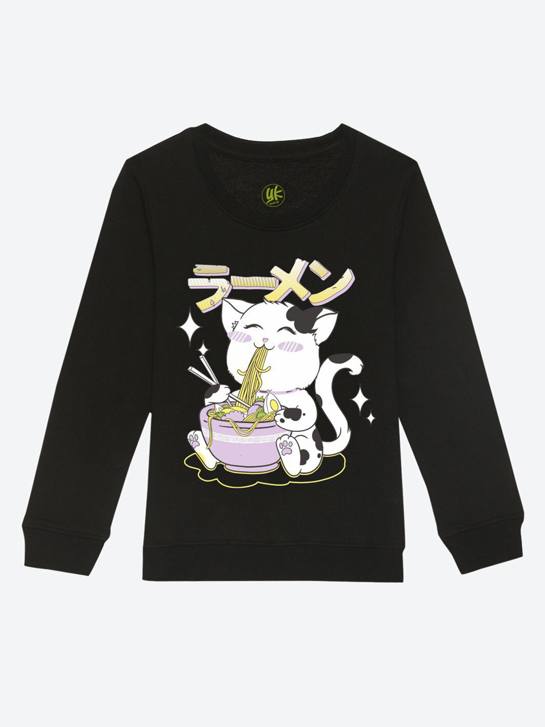 YK Boys Black Japanese Cat Printed Sweatshirt