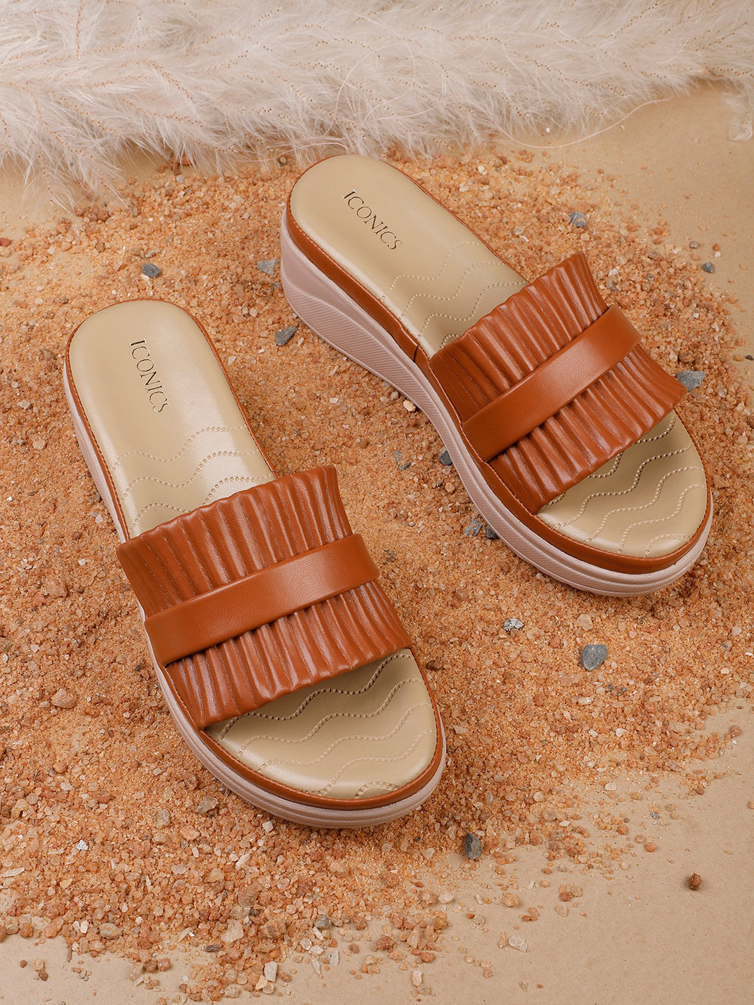 ICONICS Tan Wedge Sandals