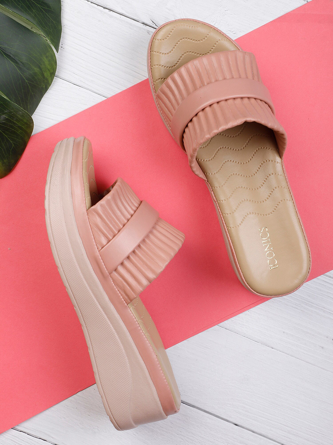 ICONICS Peach-Coloured Embellished Block Pumps