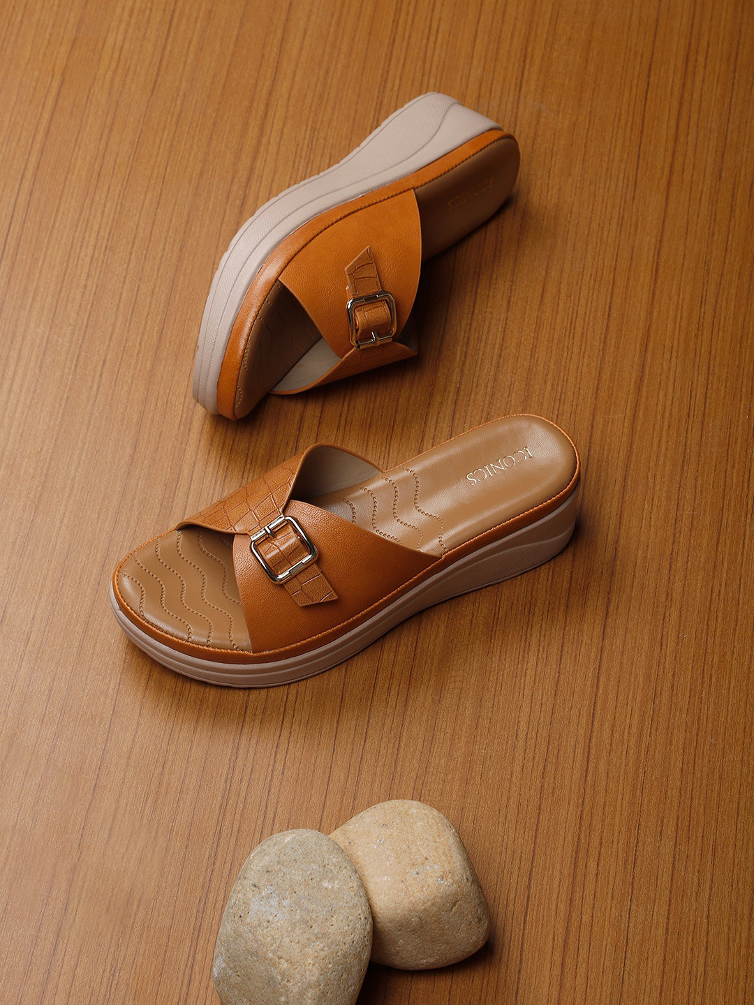 ICONICS Tan Embellished Block Heels