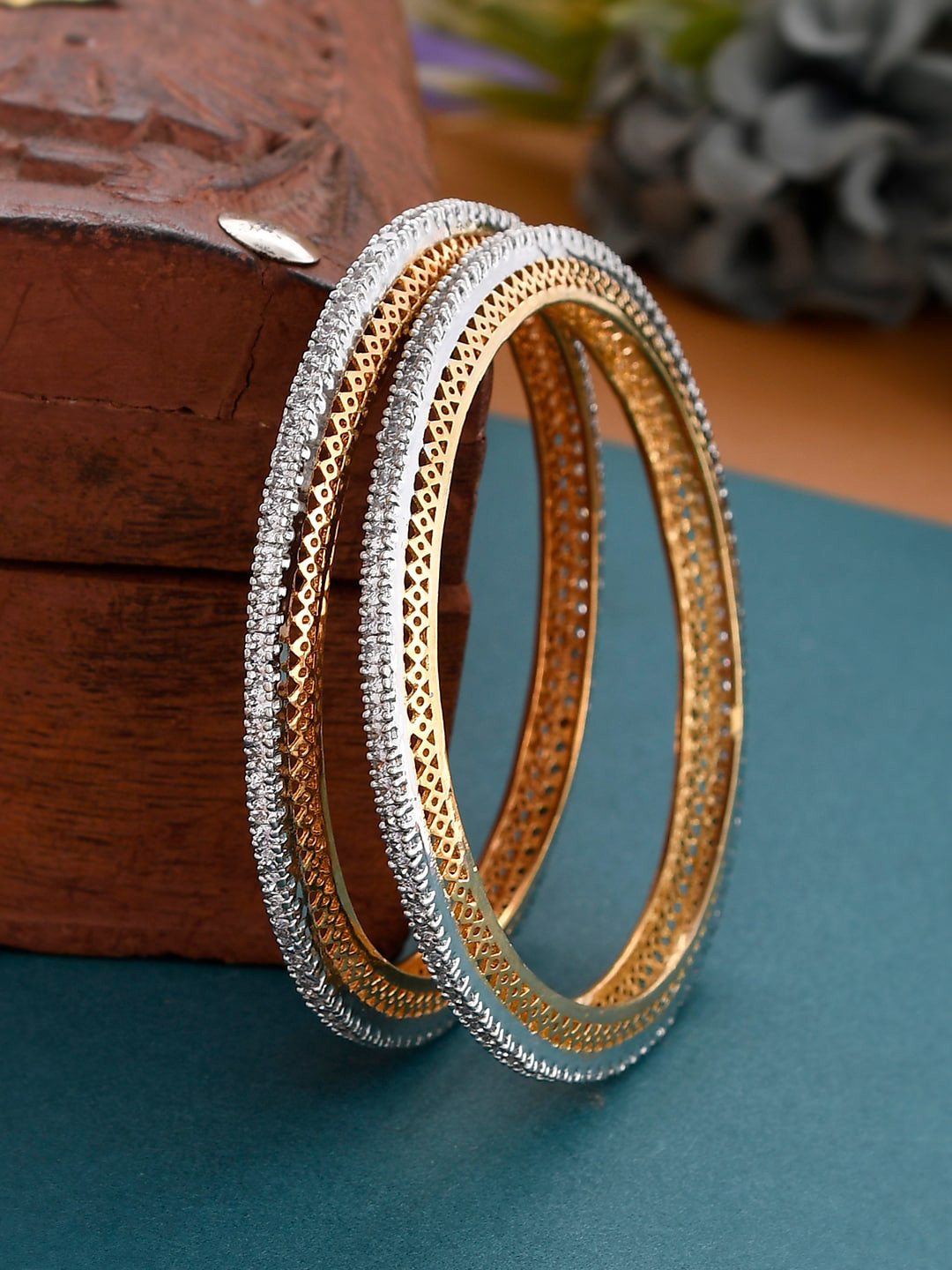 Silvermerc Designs Set of 2 Gold & Silver-Plated & Toned Bangles