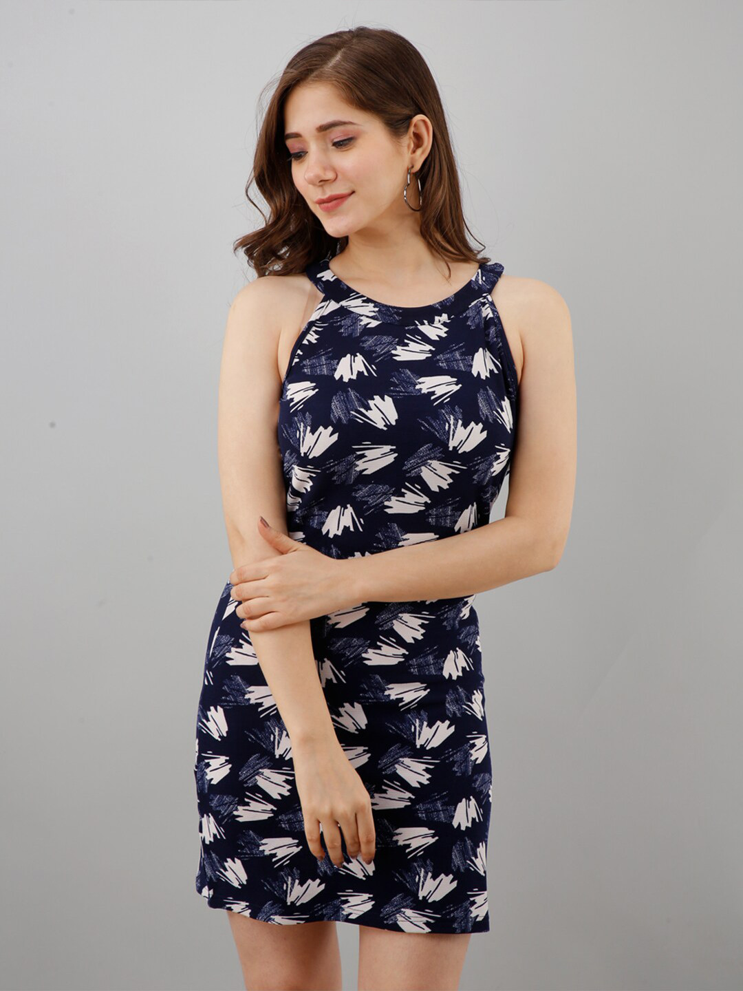 Fuchsia  Women Blue Floral Printed Bodycon Dress