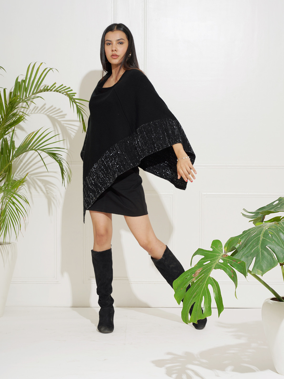 Taurus Women Black Longline Waterfall Shrug