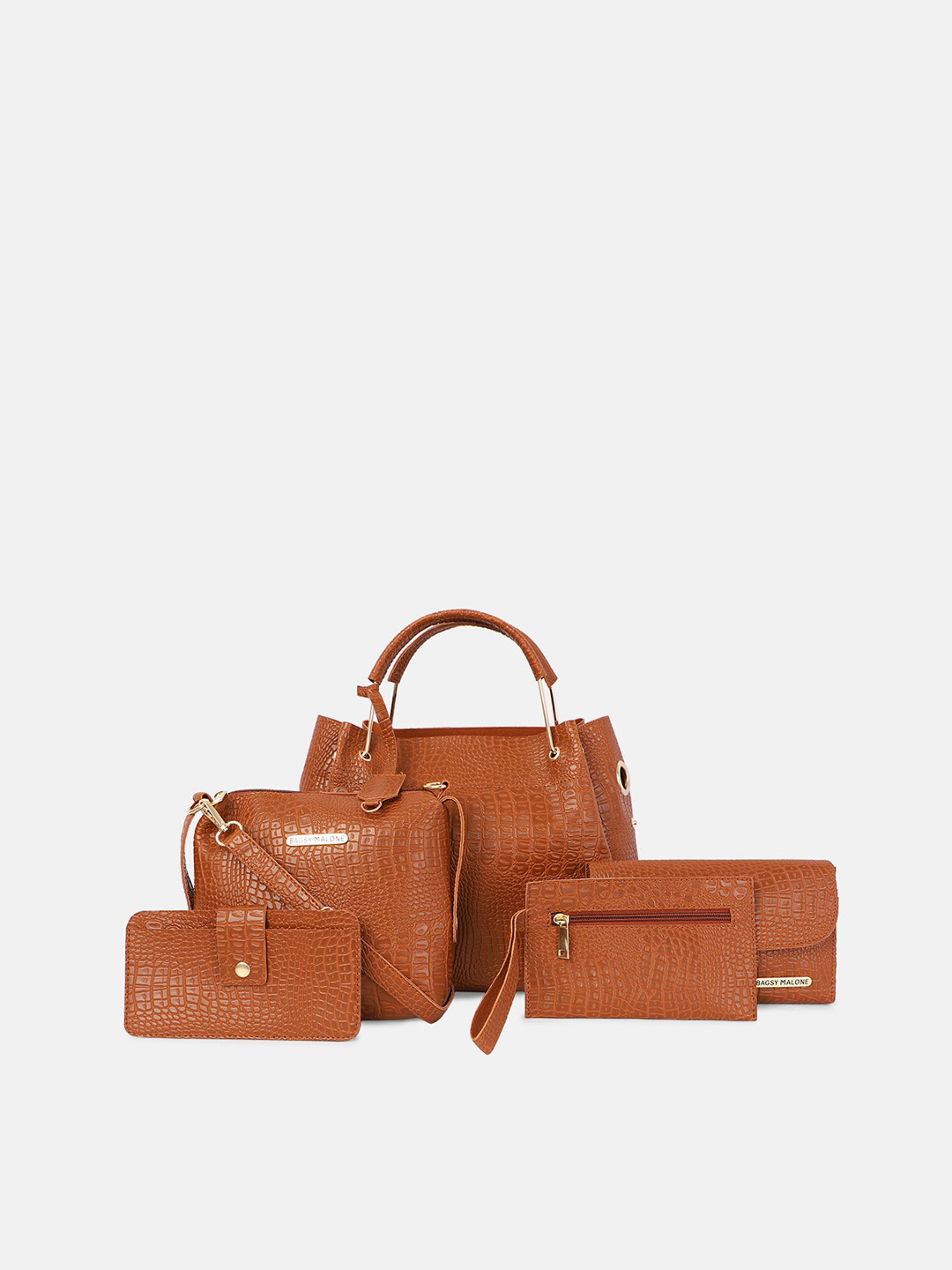 Bagsy Malone Set Of 5 Animal Textured PU Structured Handheld Bag