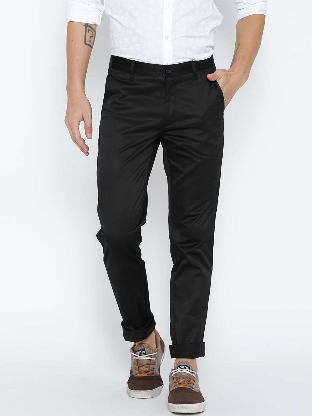 Buy John Players Men Black Solid Skinny Fit Flat Front Trousers  Trousers  for Men 1657601  Myntra