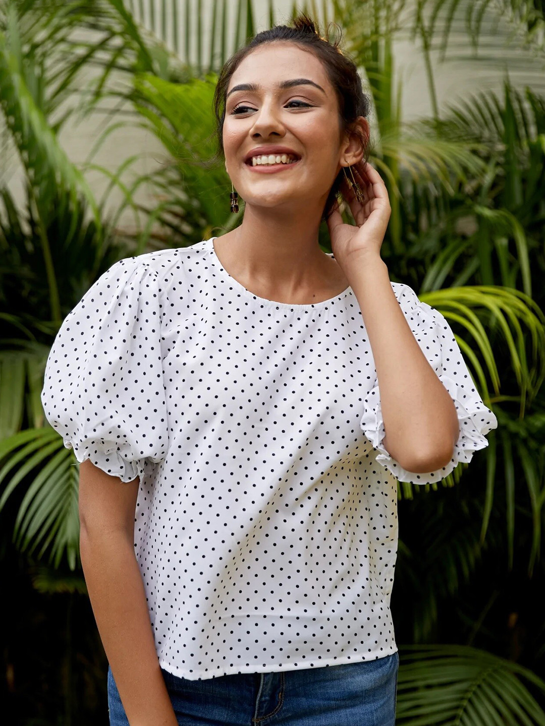 NANGALIA RUCHIRA White & Black Print Crepe Top