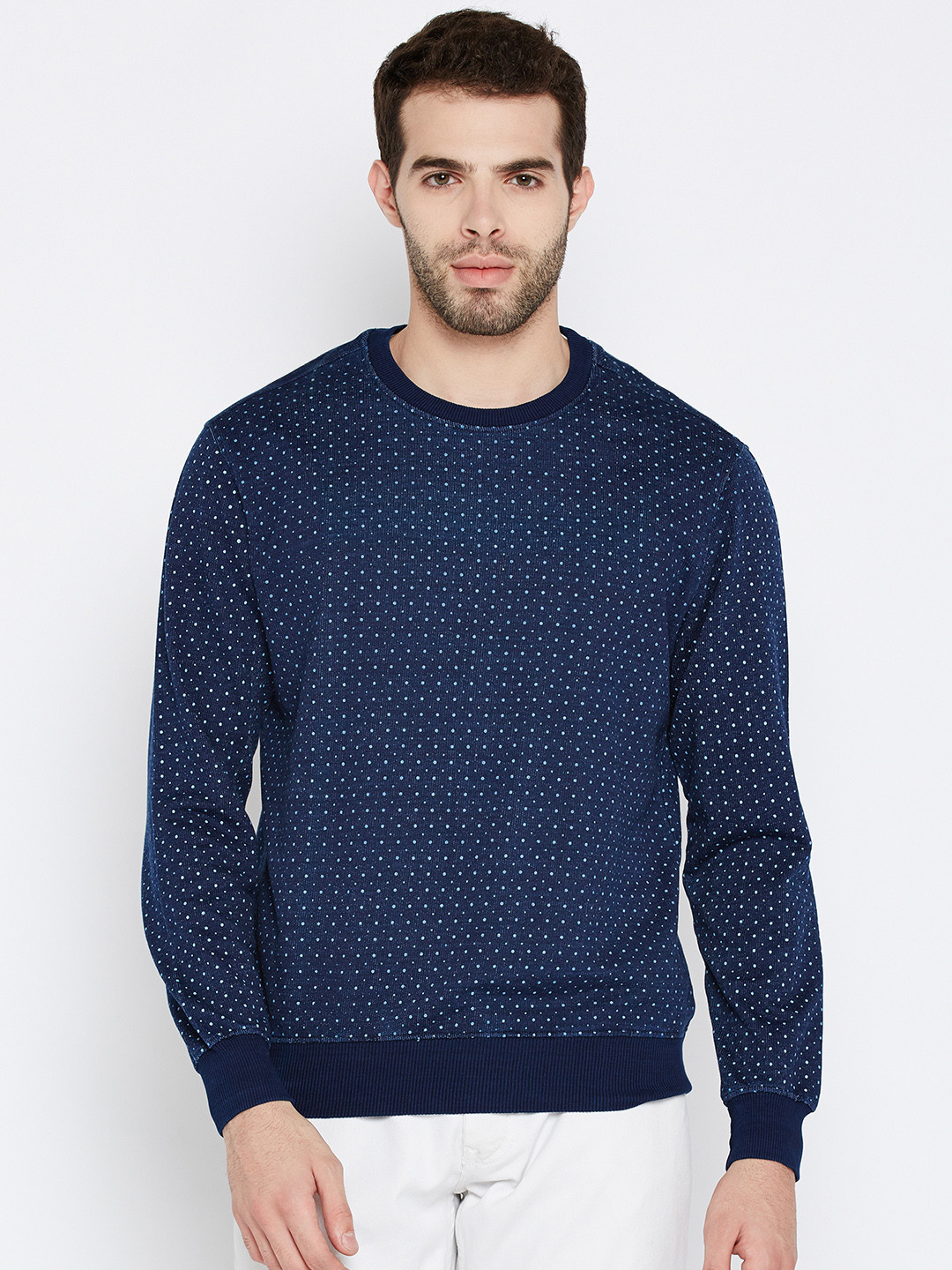 John Players Men Navy Blue Printed Sweatshirt