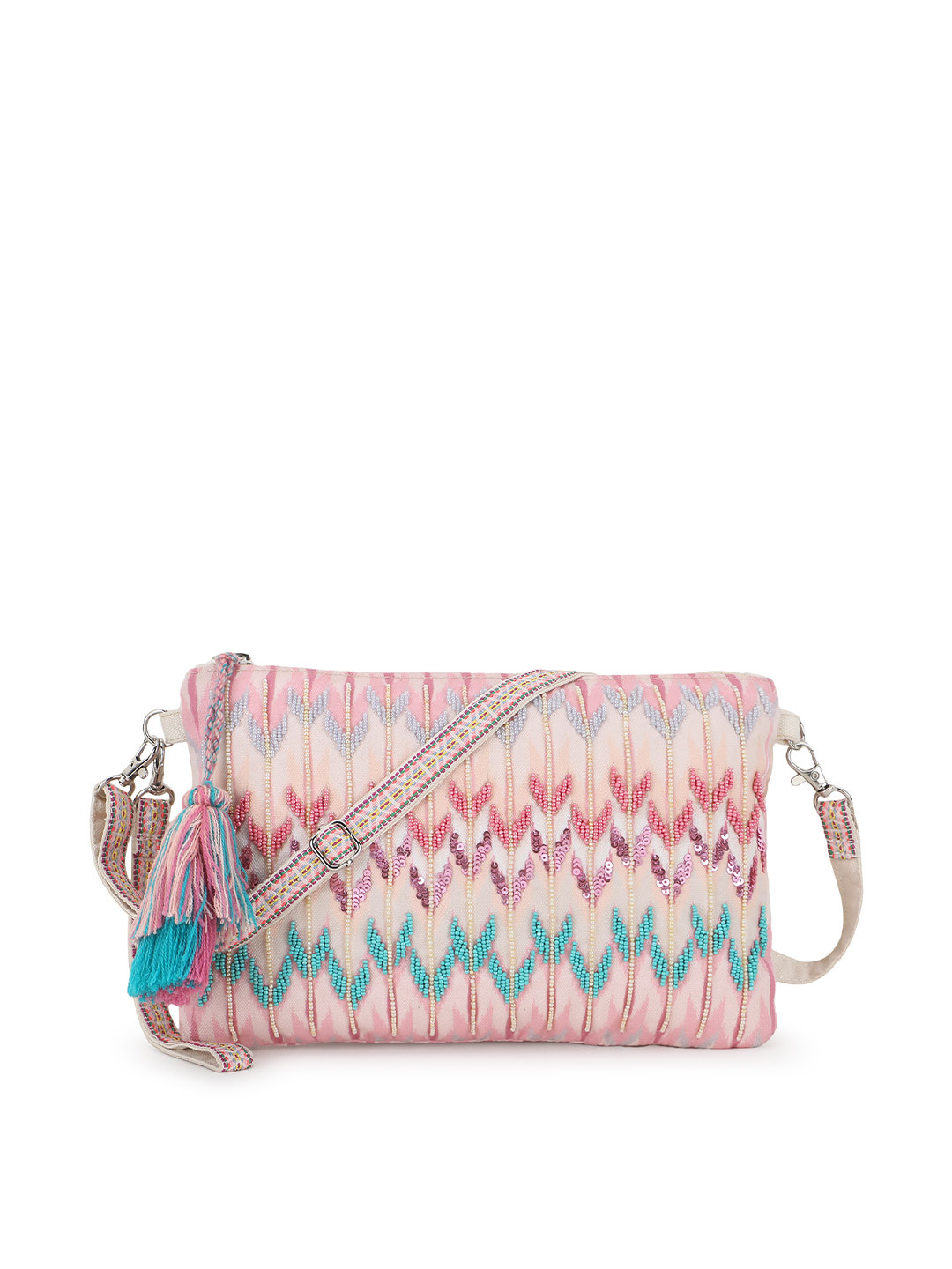 Anekaant Women Embellished Swagger with Tasselled Sling Bag