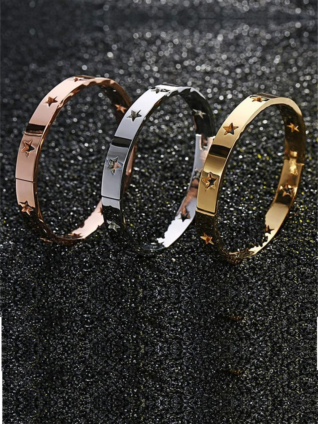 EL REGALO Women Set Of 3 Rose Gold-Plated Ring Bracelet