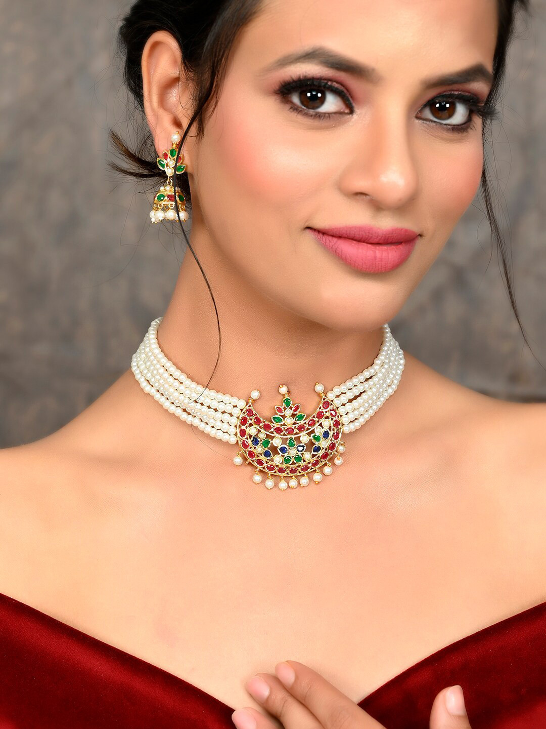 Silvermerc Designs Gold-Plated  AD-Studded & Beaded Jewellery Set