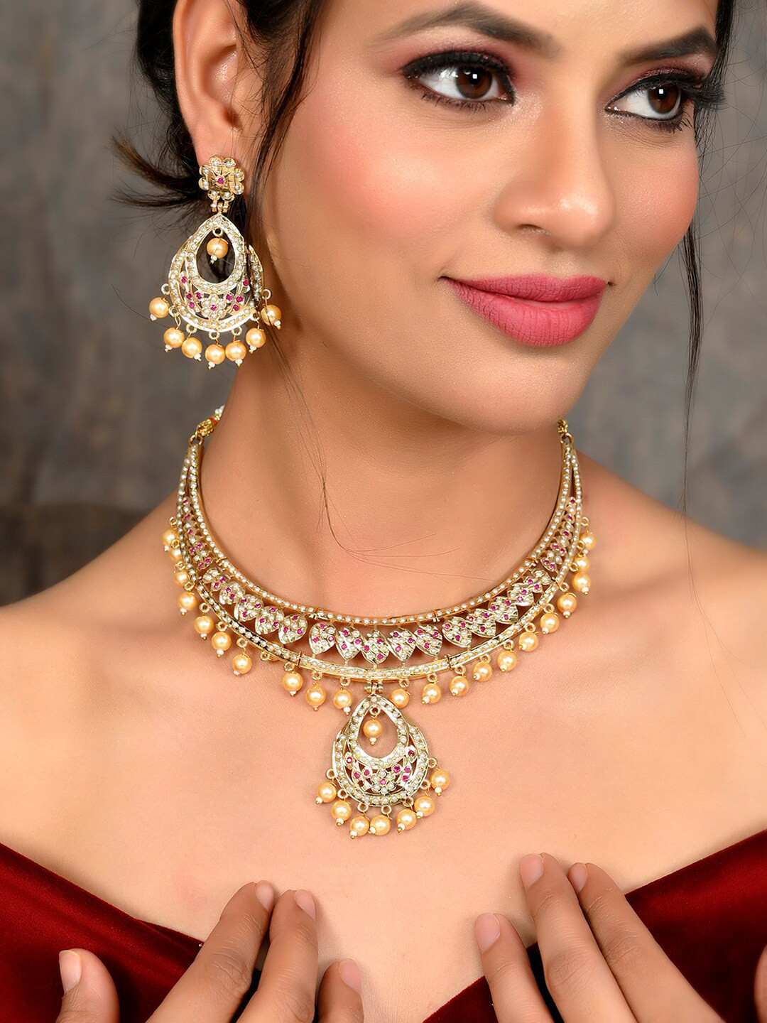 Silvermerc Designs Gold-PlatedAmerican Diamond Jewellery Set