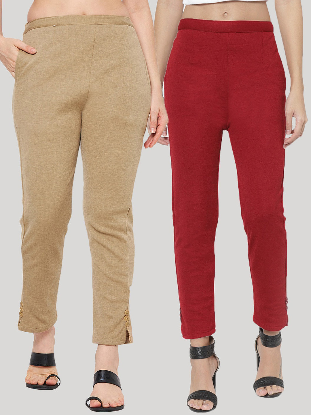 Clora Creation Women Pack of 2 Smart Easy Wash Wool Trousers