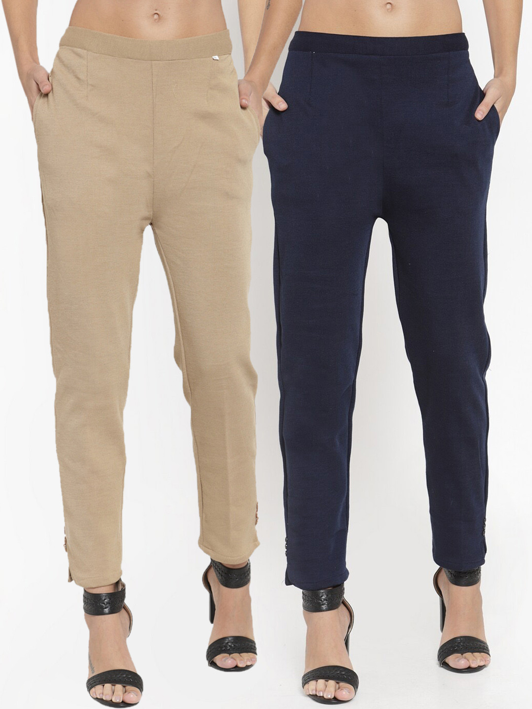 Clora Creation Women Pack of 2 Smart Easy Wash Wool Trousers