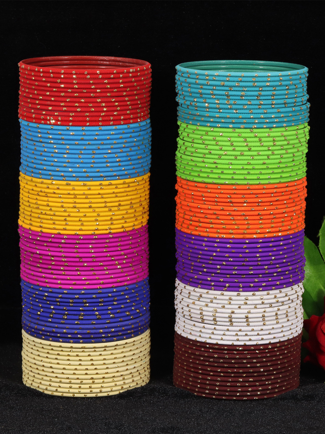 NMII Red & Blue Polka Dot Glossy Finish Bangle Set