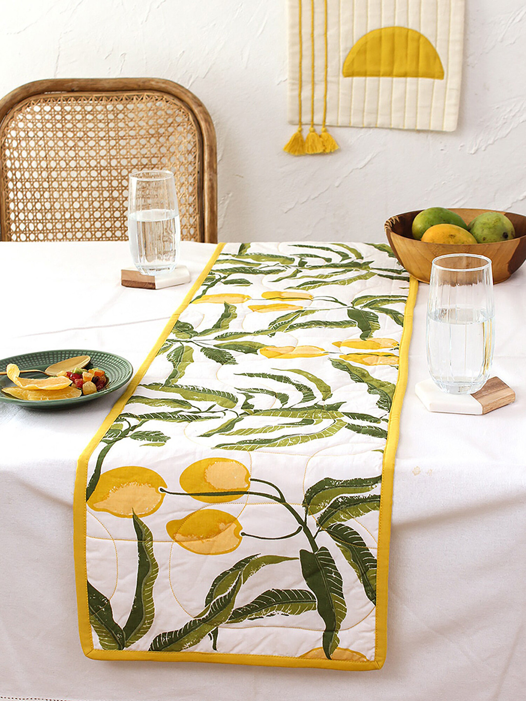 House This Set of 2 Yellow Printed Pure Cotton Table Runners