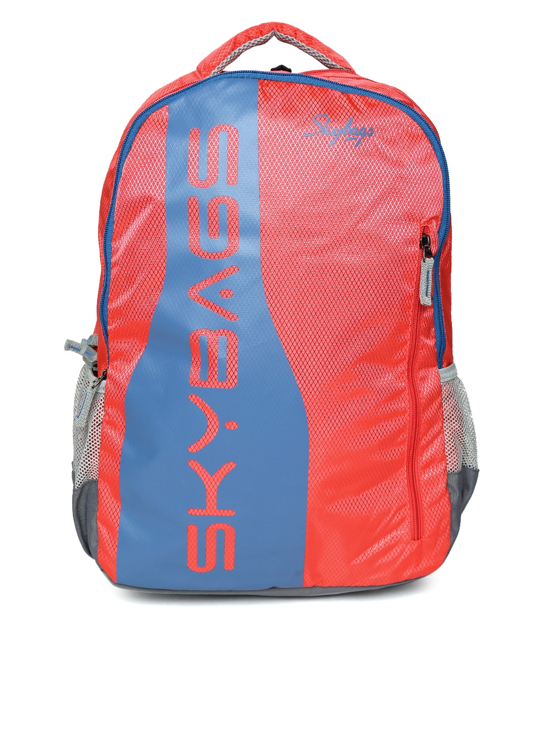 Buy Skybags Unisex Coral Orange Blue Brand Print Backpack