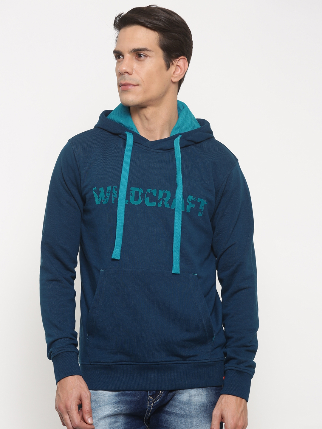 Wildcraft Men Teal Blue Printed Hooded Sweatshirt WC