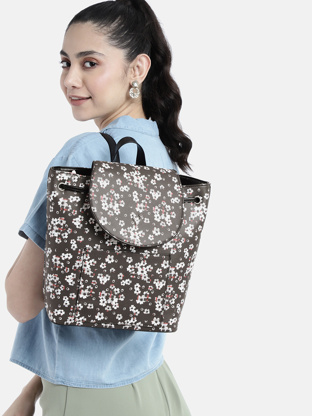 Allen Solly Women Black & White Graphic Backpack