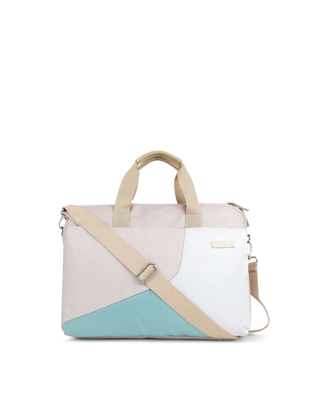 PROBUS Unisex White & Blue Colourblocked Laptop Bag