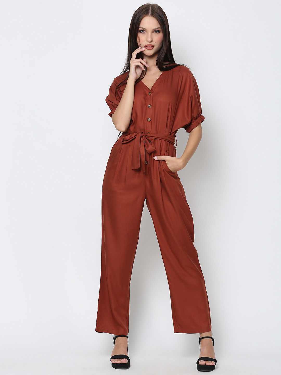 DRIRO Brown Solid Basic Jumpsuit