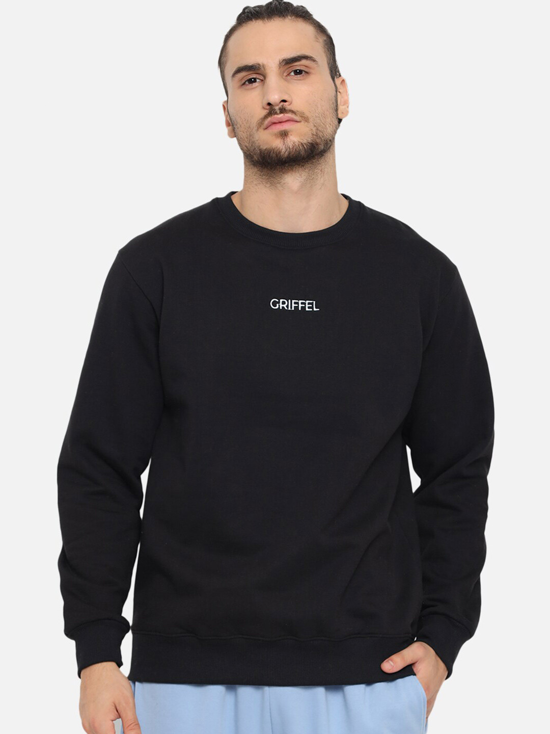 GRIFFEL Men Brand Logo Embroidered Fleece Sweatshirt