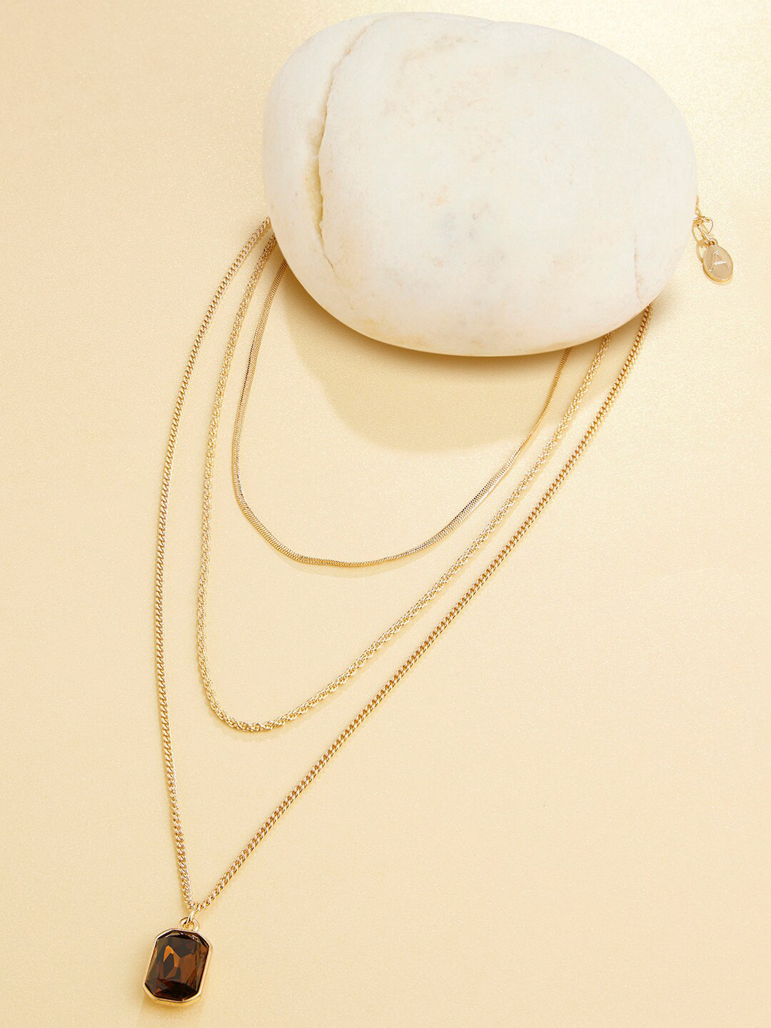 Accessorize London Amber Chains & Gem Layered Necklace