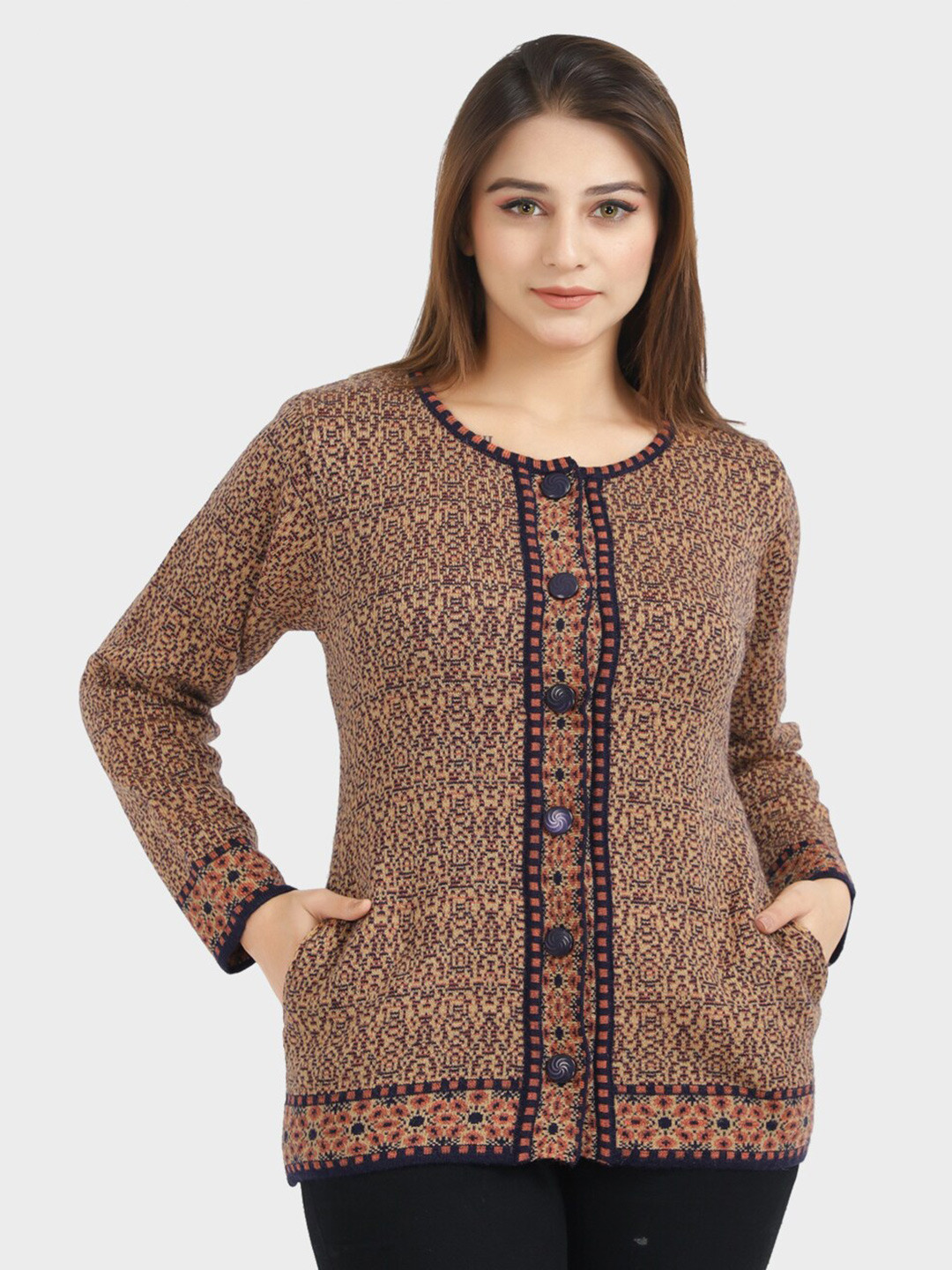 aarbee Women Navy Blue Floral Cardigan