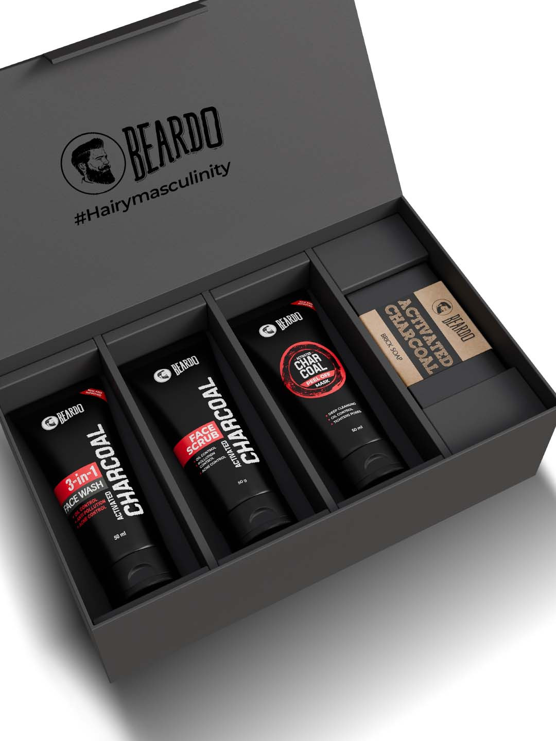 BEARDO Set of Activated Charcoal Face Scrub+Face Wash+Peel Off Mask+Brick Soap
