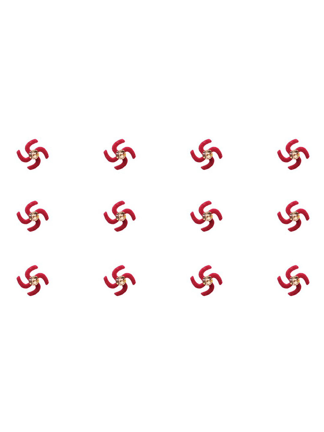 Comet Busters 12 Pcs Embellished Reusable Swastika-Shaped Designer Bindis - Red