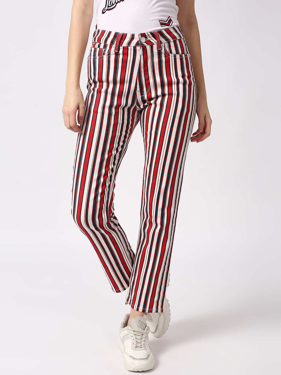 Pepe Jeans Women White Straight Fit High-Rise Highly Distressed Jeans