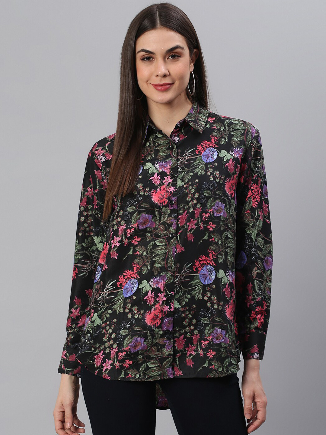 Cation Women Comfort Boxy Floral Printed Casual Shirt