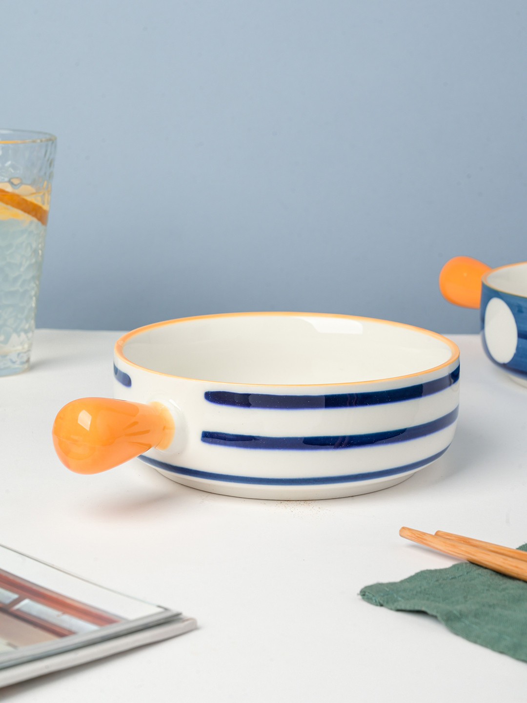 Nestasia White & Blue  Nitori Snack Bowl With Handle 700ml