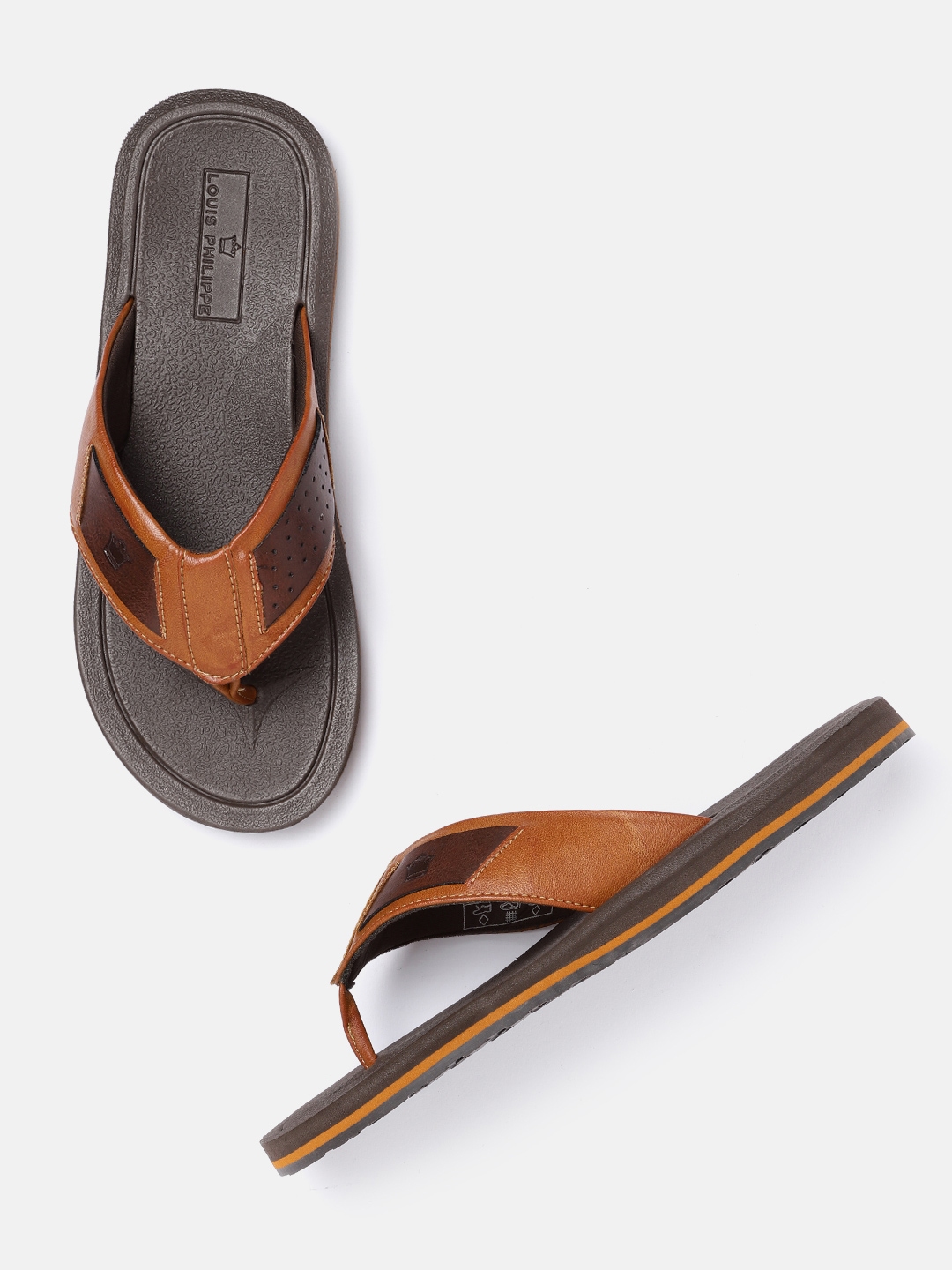 Buy Louis Philippe Men Tan Brown Solid Perforated Comfort Sandals